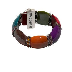 Multi Color Lucite Bead Clear crystal Stud Stretch Bracelet